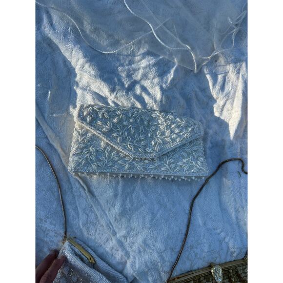 La Regale Women's Clutch White Beaded Sequin Clutch Bag Vintage Handmade - Picture 2 of 2